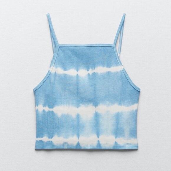 Zara Blue Tie Dye Crop Top Sz L - Picture 5 of 11